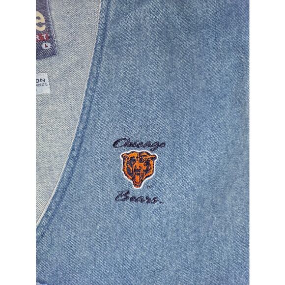 Vintage Chicago Bears Vest Mens Large Blue Denim Jacket 90s Football NFL - Picture 3 of 5
